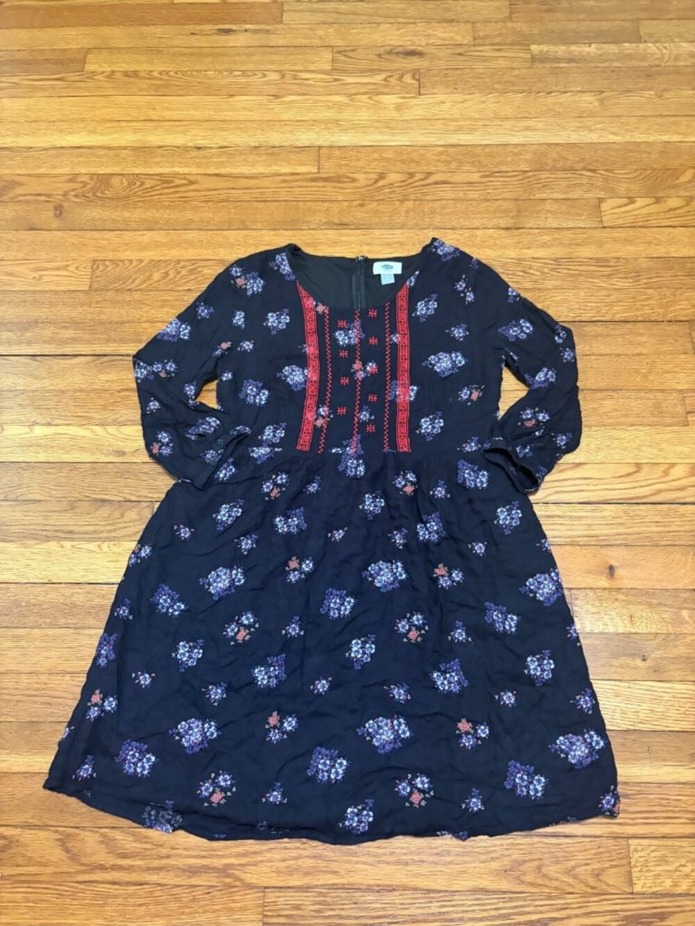 Old Navy Womens Floral Dress Size Small Navy Blue Fit Flare Rayon Knee Length